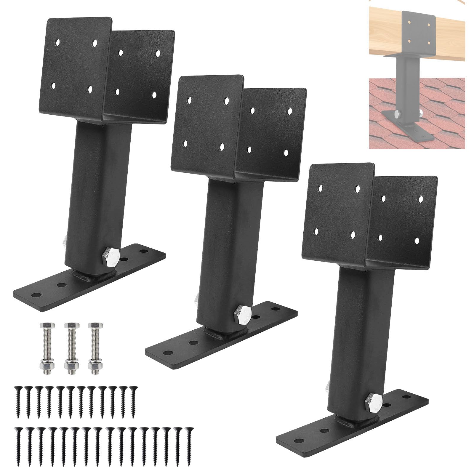 Photo 1 of XIHUWZ 3 Pcs Roof Riser Brackets Kit, Heavy Duty Pergola Roof Riser Beam Bracket with Black Powder-Coated, Adjustable Saddle Roof Riser Post and Beam Mount Kit for Gazebo Pergola