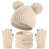 Kids Winter Hat Gloves Scarf Set - Girls Toddler Hats Beanie, Children Thick Neck Scarf, Kids Warm Toddler Gloves