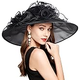 2025 Kentucky Derby Hat for Women Ladies, Organza Veil Feather Fascinator for Tea Party Church UV Protection Sun Hat