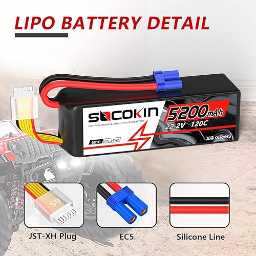 Socokin 6S 5200mAh Lipo Battery Lipo RC Battery with EC5