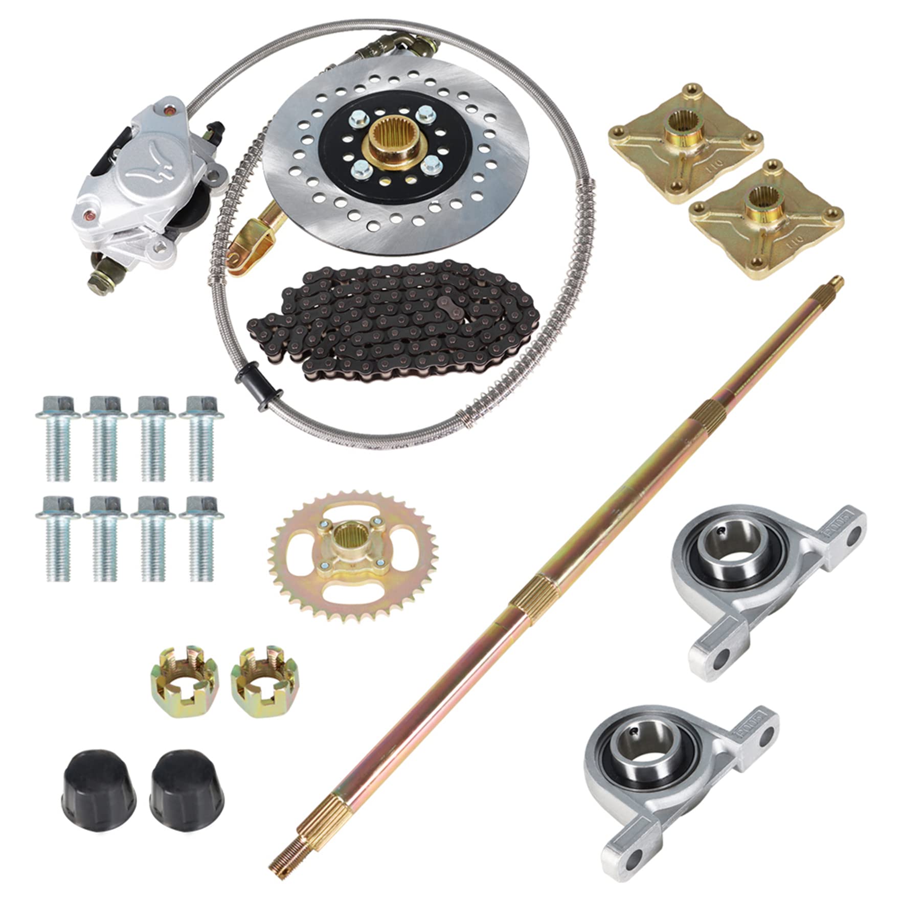 Photo 1 of waltyotur 32 Go Kart ATV Rear Axle Assembly Kit Shaft & Hub & Chain & Brake Master Cylinder Replacement for 32 Inch Go Kart ATV