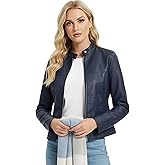 CHIGUO Women's Faux Leather Motorcycle Jacket Casual Zip-Up Biker Trendy Coat with Pockets