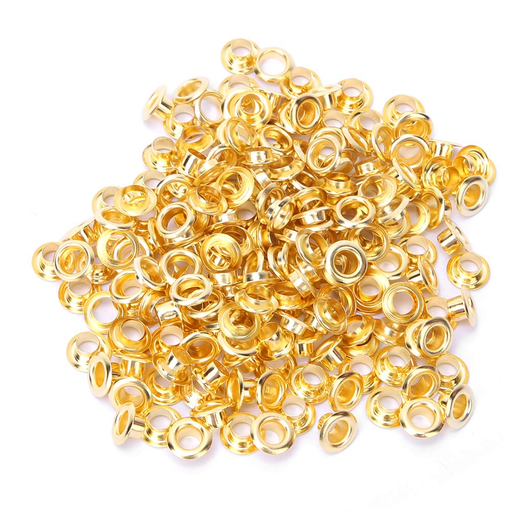 100Pcs Grommets Eyelets Sets, 5mm Double Eyelet Punch Kit Metal Eyelets Rivets Grommets with Washers for Clothing Leather Work Bags Shoelaces Tarpaulin Curtains(Gold)