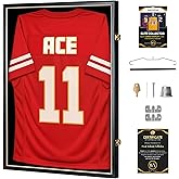 Premium Sport Jersey Frame, Black and Gold Wooden Display Case, 98% UV Protected Acrylic Shadow Box, Shirt Frame Wall Display for Basketball, Football, Baseball, for Men