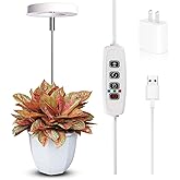 Grow Lights for Indoor Plants Small Potted - Full Spectrum, Auto 3/9/12H Timer, 10-Level Dimming &amp; Adjustable Height - Compact Grow Light for Succulents, Herbs, Foliage in Home/Office (White,1PACK)