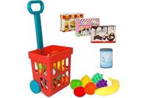 Playkidz Toy Shopping Cart Play Set, Plastic Food Toys, Interactive Play Set, Learning Resources & Pretend Play Fun, Ages 3+