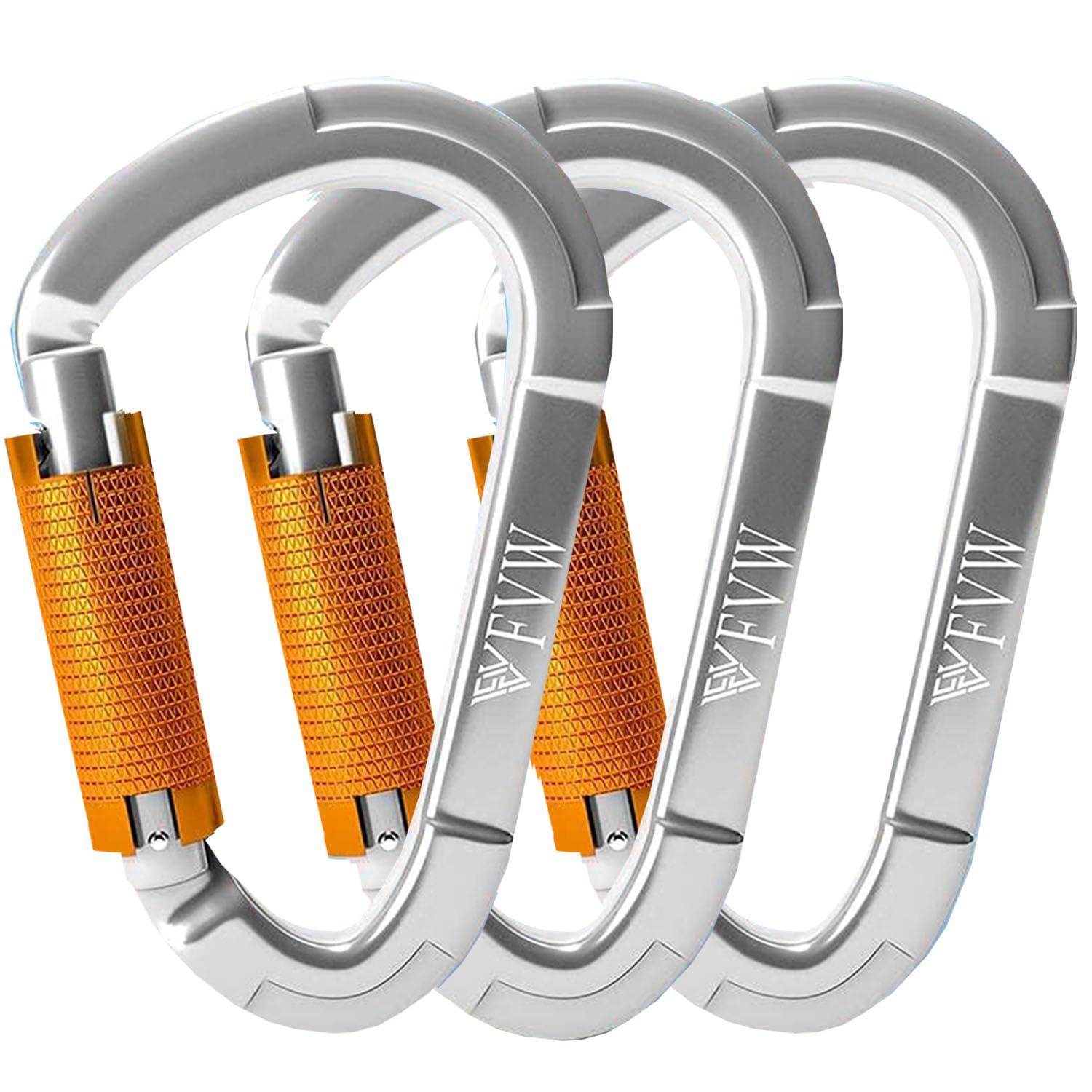 RIGINADO 3pcs D-Shape 25KN Aluminium Carabiner Clips, Heavy Duty Locking Carabiner for Hammocks, Swing, Locking Dogs, Keychain, Silver