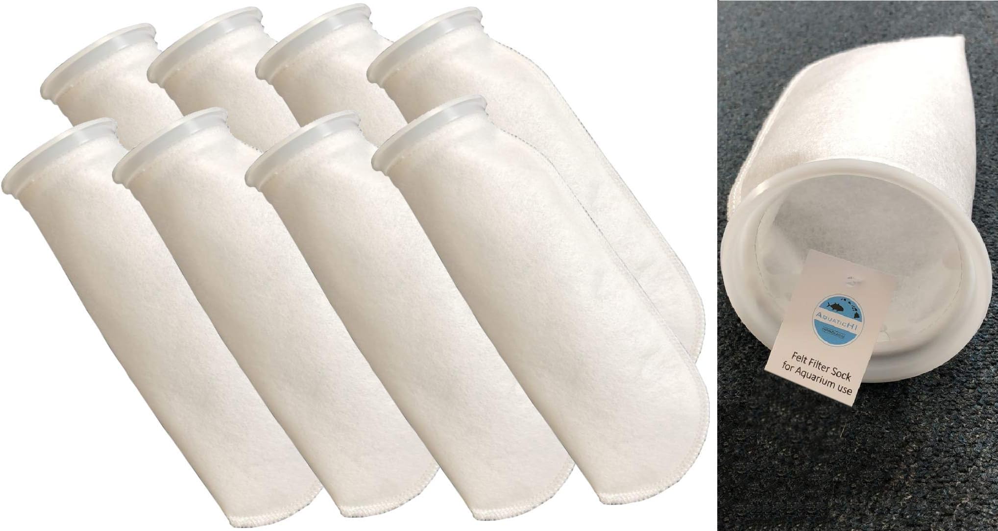 8 Pack Felt Filter Socks, 200 Micron, 4 Inch Ring by 14 Inch Long, for Freshwater/Saltwater Aquariums, Ponds, Use in Sumps/Overflows