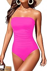 Holipick Women Hot Pink Bandeau One Piece Swimsuits