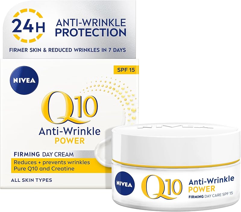 Q10 Power SPF15 Crème de jour raffermissante, hydratante anti-âge + créatine & Q10 pour femme Réduit l'apparence des rides et des ridules - 50 ml, (lot de 1)