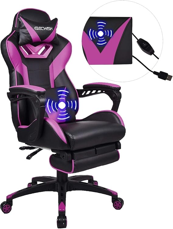 Massage Gaming Stuhl mit Fußstütze, Verstellbarer Hohe Rückenlehne