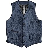 SOLOVEDRESS Mens Vintage Classic Herringbone Pattern Suit Vest V Neck Casual Wool Blend Waistcoat for Men
