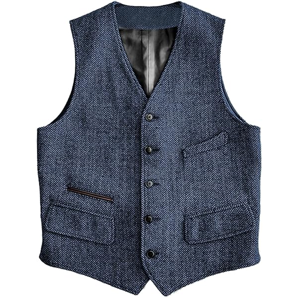 SevenBoy Men's Tweed Dress Vest Double Breasted Wool Suit
