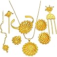 ETH-JE-G Ethiopian Traditional Jewelry | Eritrean Jewelry for Women Set | Ethiopian African Jewelry Wedding Sets 6pcs Includes Earrings, Necklace Pendant, Ring, Bangle, Hair Chain, Hairpin