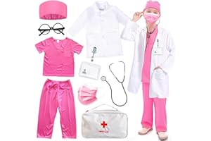 OCBIE Doctor Costume for Kids Nurse Scrubs: Surgical Doctor Outfit with Lab Coat Carrying Bag Stethoscope for Career Day Cosplay