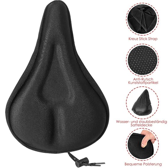 WOTOW Sattelbezug Fahrrad Gel in Schwarz Fahrradsitz wasserdichtem Plastikschutz Indoor Cycle Padded Gelsattelbezug für Männe