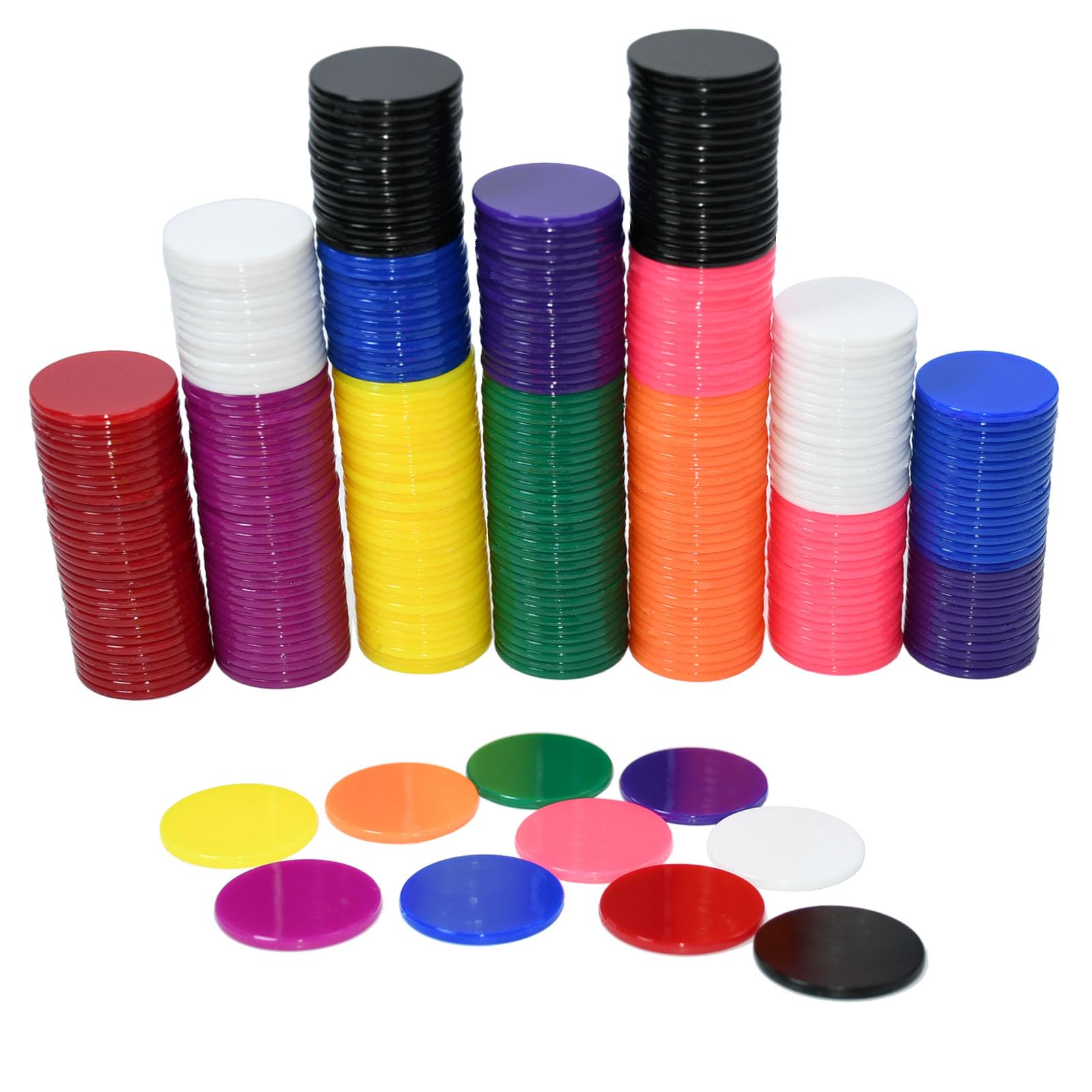 Smartdealspro 300pcs 1 Inch 10 Colors Opaque Plastic Learning Counters Counting Mini Poker Chips Game Tokens (Without Edge)