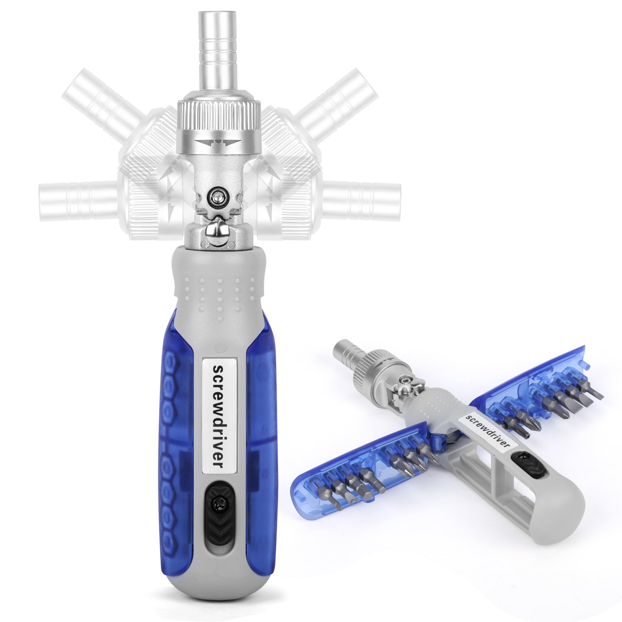 Belle Vous 14-in-1 Ratchet Screwdriver Set - Multi-Bit Screwdriver with 14 Magnetic Bits in Handle - Torx, Phillips, Slotted, Square, Hex & Nut Driver