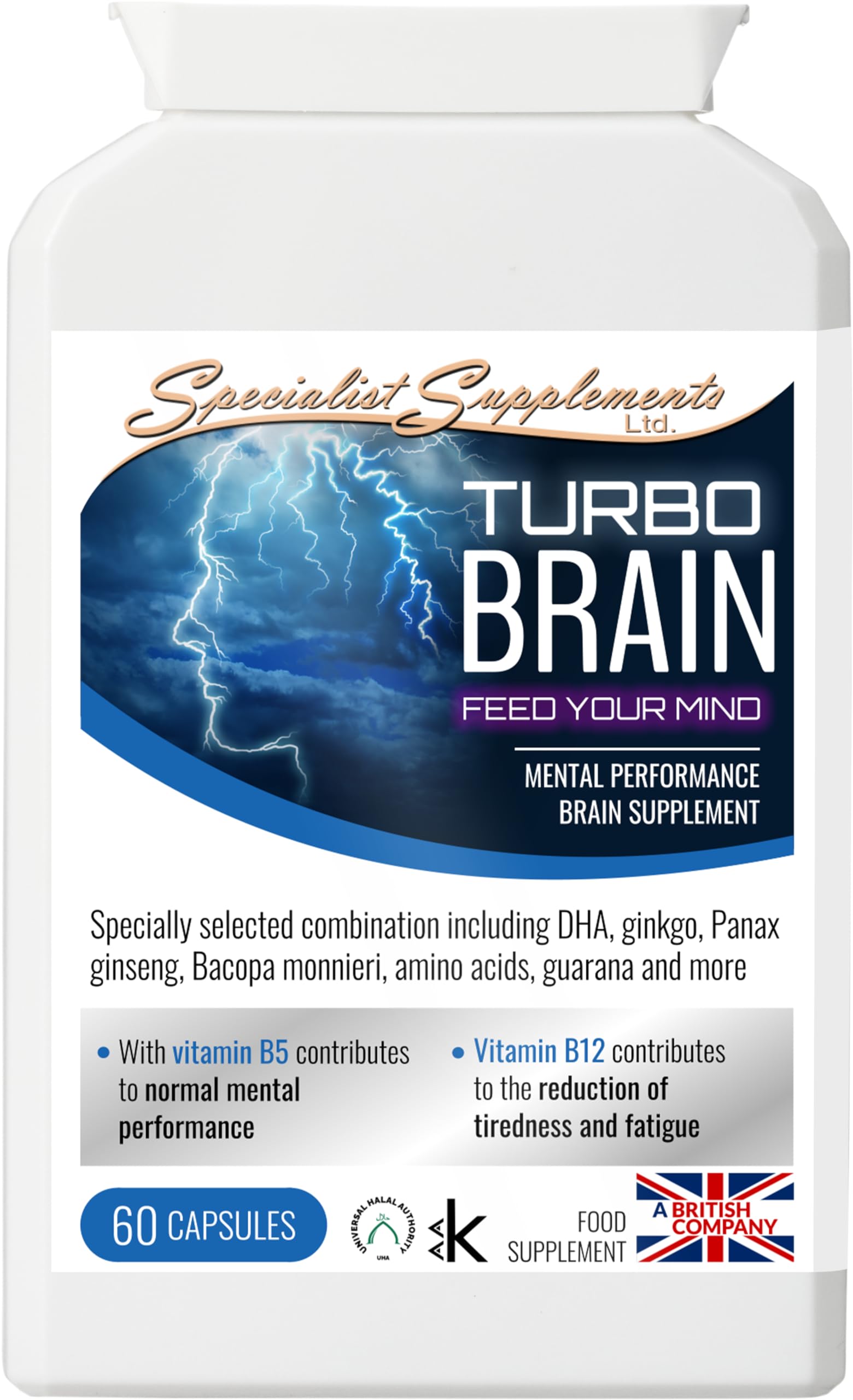 Specialist Supplements Turbo Brain (Mental Performance Brain Supplement), 60 Capsules