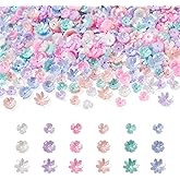 Pandahall 480Pcs Resin Flower Caps 18 Styles Multi-Petal Floral Spacer Colorful Imitation Pearl Loose Beads for DIY Bracelet Necklace Earring Making Hole: 1mm