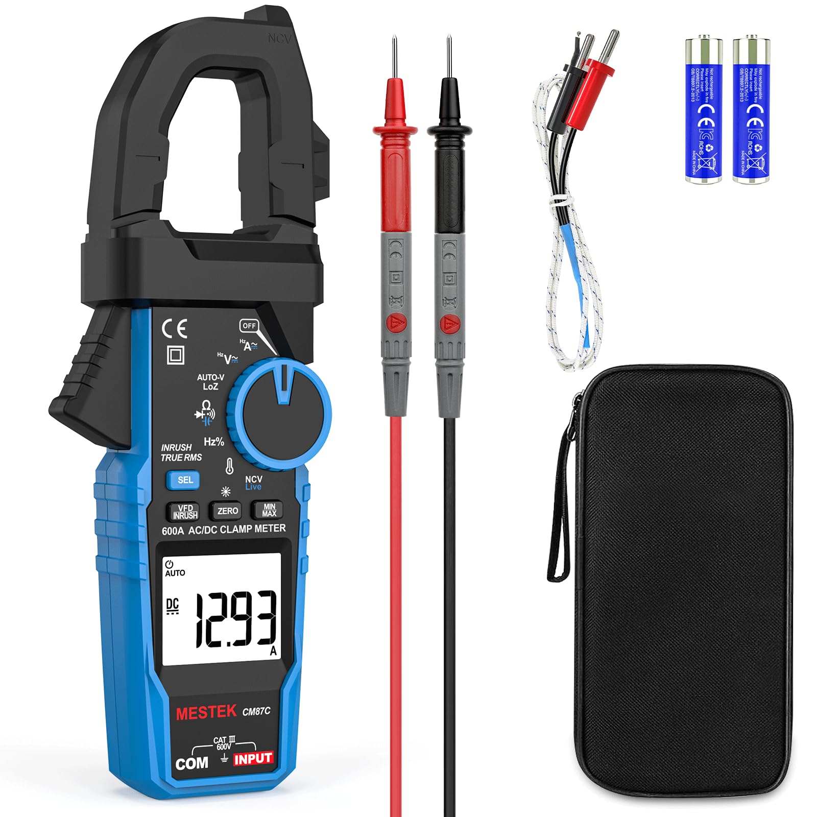 Photo 1 of Digital Inrush Clamp Meter Multimeter, MESTEK T-RMS 6000 Counts 600A Current Amp Volt Meter with VFD,LOZ Mode; Measures NCV AC/DC Current Voltage Temperature Resistance Capacitance Continuity