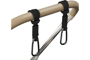 iBestgol Baby Stroller Hooks, Universal Clips for Diaper and Mommy Bags, Heavy-Duty Hangers with Straps, Practical Stroller Accessory for Moms, Black-2pc