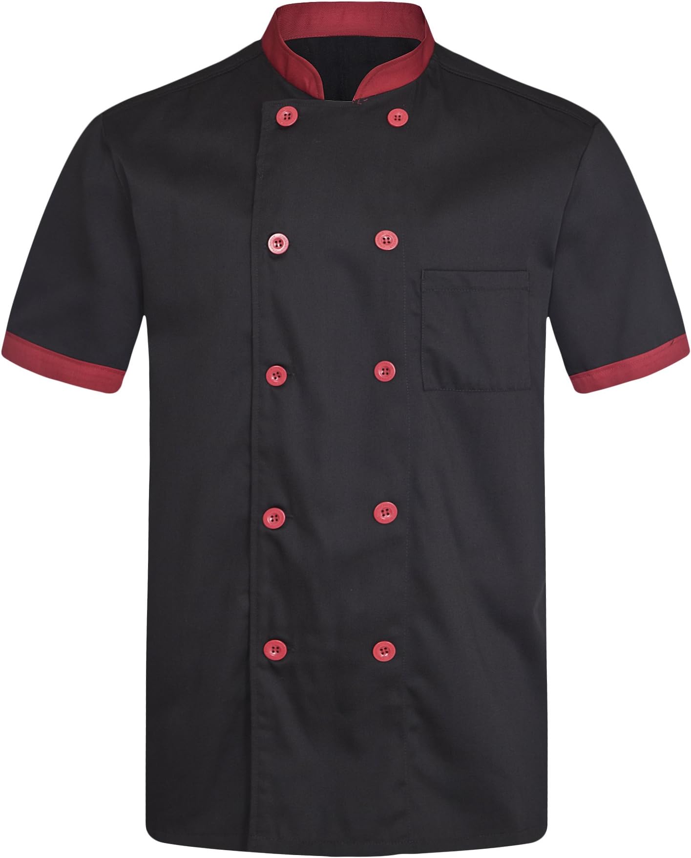 Chef Coat Black with red Uniforms Short Sleeve Chef Jacket Unisex