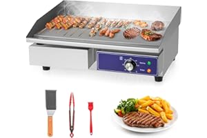 Giantex Commercial Electric Griddle 22" - 110V 2000W Countertop Griddle with Cast Iron Griddle Plate & Stainless Steel Frame, Restaurant Teppanyaki Flat Top Grill, Adjustable Temp Control 122℉-572℉