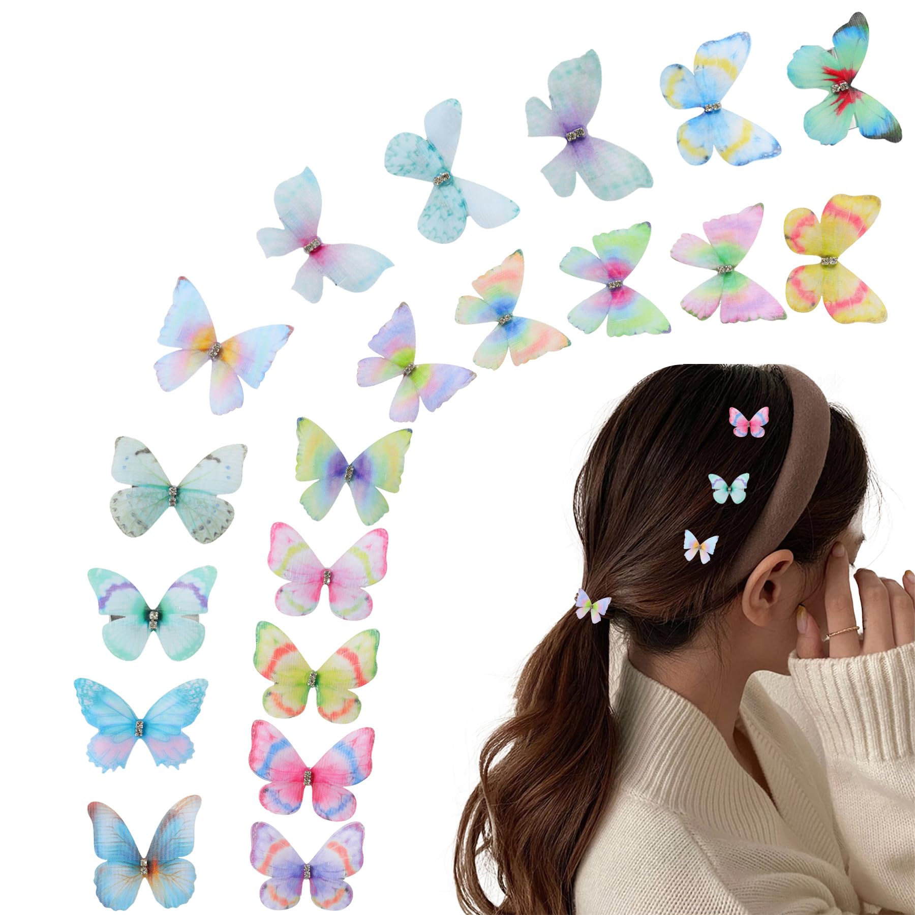 Butterfly Hair Clips - 20PCS Butterfly Clips For Hair Set, Mini Hair Clips, Baby Hair Clips, Double Tulle Butterfly Hair Clips, Y2K Glitter Hair Jaw Clips, Cute Hair Accessories for Women and Girls
