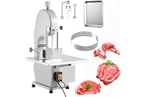 1500W Electric Bone Saw Machine, Commercial Electric Meat Bandsaw, 0.16-7.09 Inch Cutting Thickness, Frozen Meat Cutter with 