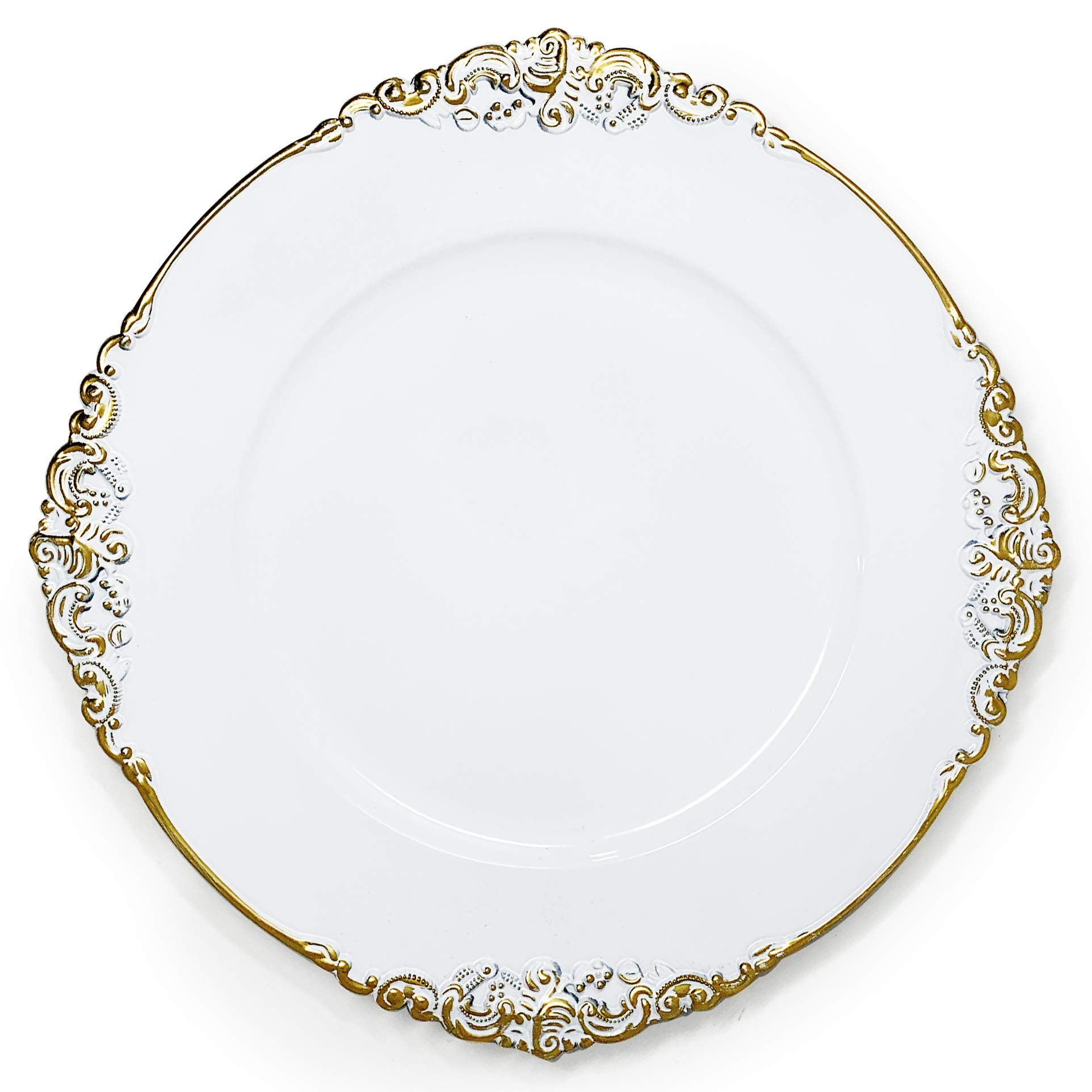 allgala 13-Inch 6-Pack Heavy Quality Round Charger Plates-Floral White Gold Trim-HD80341