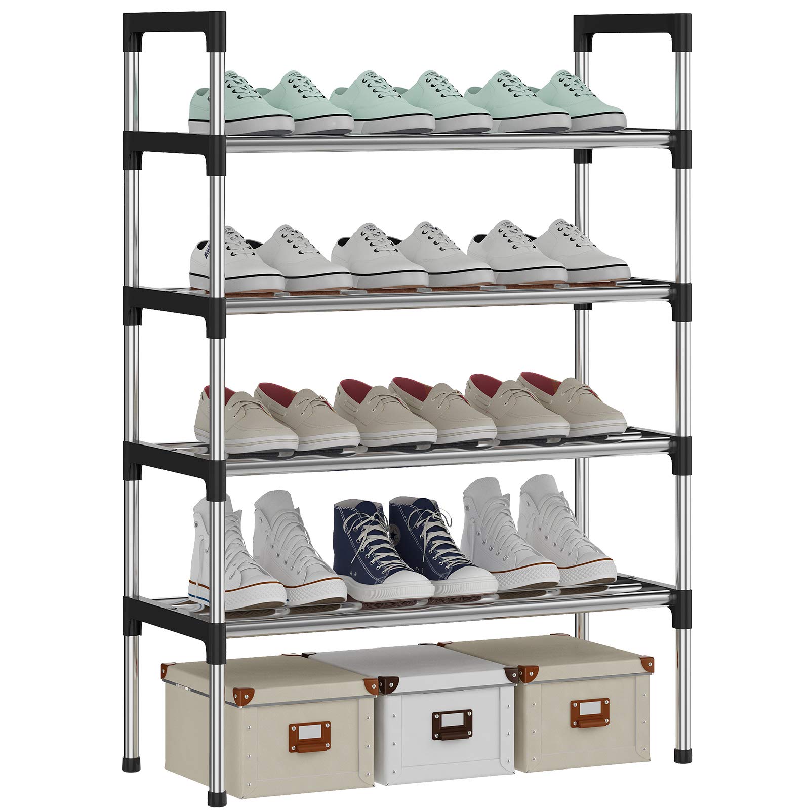 AcornFort® S-5 4 Tiers 12 Pairs Small Shoe Storage Rack Organiser Shelf Hold Stand (Sliver)