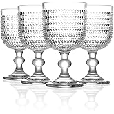 GOROGILE 12 oz Clear Vintage Wine Glasses,Hobnail Drinking Glasses Set of 4,Embossed Goblet Glasses for Wedding,Party, Dinner,Bar