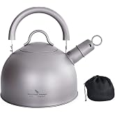 iBasingo 2L Titanium Whistling Tea Kettle for Gas Cooktop Only Ti3097D | 2.1 Qt Ultralight Stovetop Kettle with Loud Whistle, Outdoor Big Capacity Teapot with Folding Handle for Camping Home Kitchen