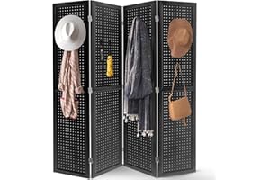 Babion 4 Panel Pegboard Display, Peg Board Room Divider Freestanding Folding Privacy Screens Display Stand for Craft Shows (Black)