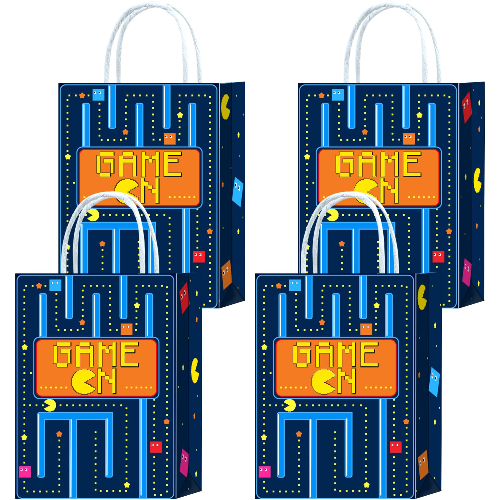 View 1 of 16PCS Game On Party Favor Bags | Pac Ghost Birthday Party Supplies with Handles for Boys & Girls | Arcade Maze Video Game Theme Decorations