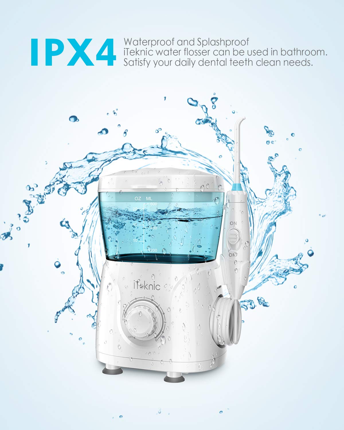 iTeknic Water Flosser for Braces Teeth Cleaning, 600ML Water Flosser Teeth Cleaner for Family, Bridges & Gum Care, Professional Electric Dental Oral Irrigator with 10 Water Pressure Levels, 7 Jet Tips: Beauty
