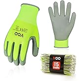 Vgo... 15-Pairs Safety Work Gloves, Gardening Gloves, Polyurethane Coated, Dipping Gloves, Latex Free (Size L, Yellow, PU2103)