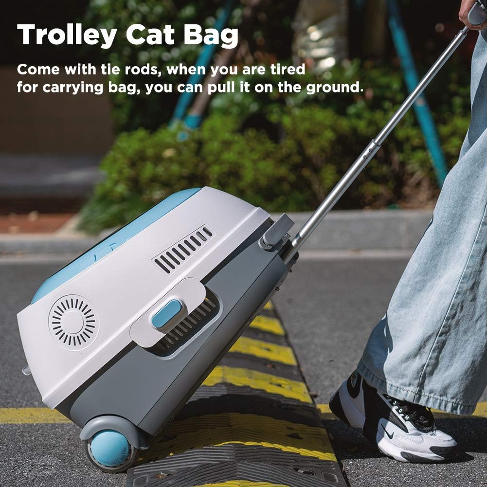 Awpland Cat Carrier Backpack with Wheels, Space Capsule Ventilate Transparent Kitty Rolling Bag with Fan & Light, Airline-Approved Pet Stroller with Soft Padded for Travel, Hiking and Outdoor : Pet Supplies