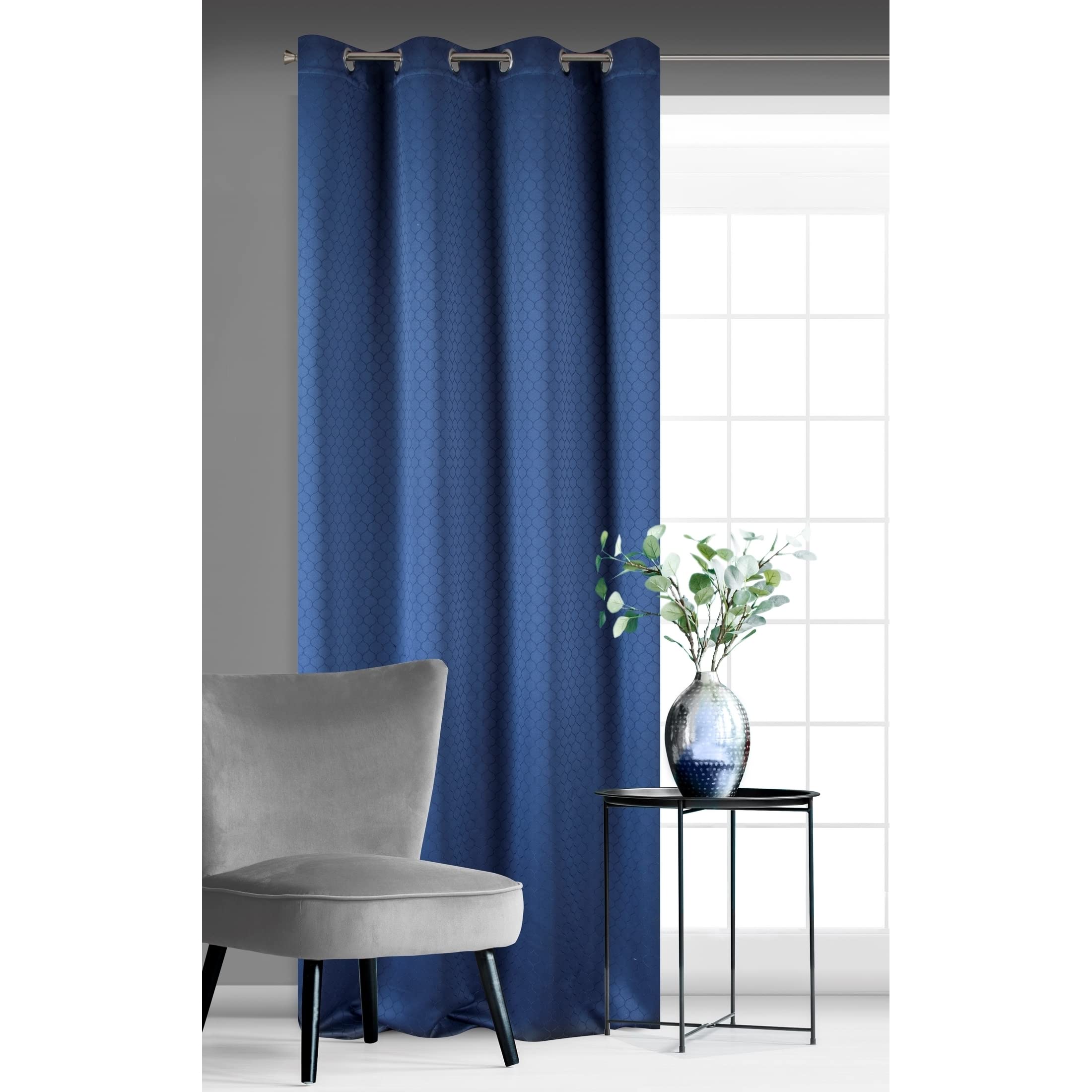 Eurofirany Rivet Curtain Jacquard Eyelets Trend Simple Elegant Bedroom Living Room Navy Blue 135 x 250 cm