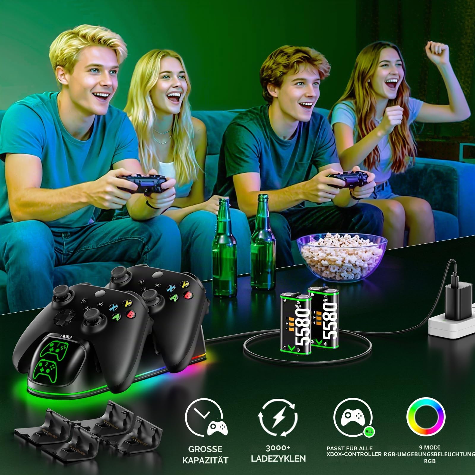 OIVO Xbox Controller Ladestation mit 2X 5580mWh Wiederaufladbaren Akku für Xbox One/Series X/S, Xbox Akku für Controller mit Ladestation 7