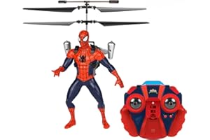 World Tech Toys Marvel Spider-Man IR RC Flying Figure – Jetpack Helicopter with LED Lights & Action Phrases, Twin Rotors - Spiderman Toys for Ages 8+