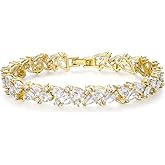 Crysdue Marquise Teardrop Cubic Zirconia Wedding Bridal & Prom Tennis Bracelets for Brides Bridesmaids, Silver/Gold/Rose Gold Plated Bracelet Gifts for Women