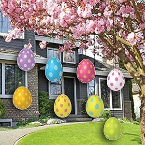 VictoryStore Yard Sign Outdoor Lawn Decorations - Easter Lawn Display, Flat Hanging Eggs Set, Set of 32 12412 (Corrugated Plastic)