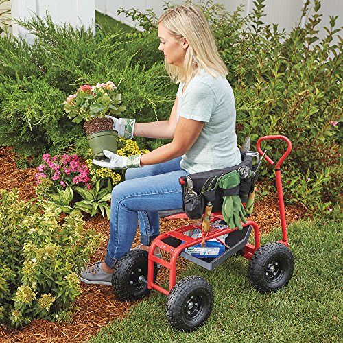 Kotulas Deluxe Rolling Garden Seat with Easy Change Turnbars — Red
