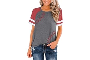 ZUNQKG Womens Baseball Mom Tee Summer Short Sleeve Crewneck Baseball Print Patchwork Raglan Tops