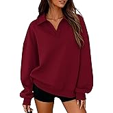 PRETTYGARDEN Oversized Sweatshirt for Women Casual Long Sleeve Polo V Neck Shirts Fleece Loose Fit Pullover Tops Fall Fashion
