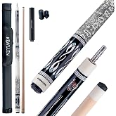 KONLLEN Maple Pool Cue Stick, Low Deflection with Extension and Case | Hard maple shaft, 3/8x8 joint, leather grip, 19-20oz adjustable weight, 8 in extension and cue case included