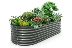 A ANLEOLIFE 8x4x2ft Galvanized Raised Garden Bed Kit, Oval Metal Deep Root Planters for Outdoor Plants Vegetables Flowers Herb, Large Bottomless, 478 Gallon Capacity- Quartz Grey