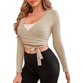 Traleubie Women's Bolero Cardigan Tie Front Long Sleeve Lightweight Strap Cover Up Wrap Top Shrug for Casual Wear, S-XL